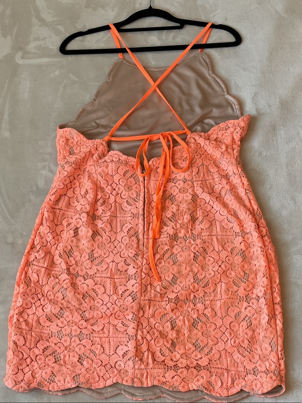 ANGL Coral Lace Mini Dress with Sheer Back